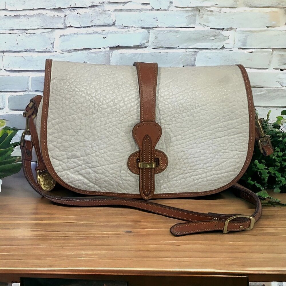 Dooney & Bourke Vintage Small Equestrian Tack Bag White AWL British Tan Trim